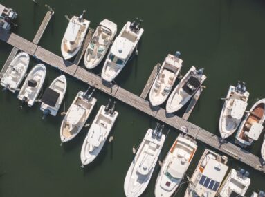 aerial view of boats docked in a harbor