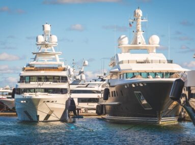 two yachts docked in a harbor