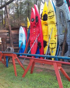 kayaks stacked