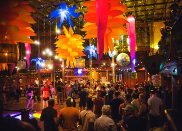 dance floor with large colorful hanging decor
