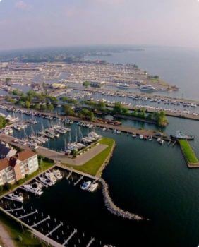 aerial view of large marina