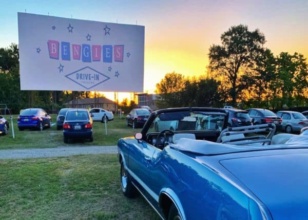 vintage car at drive-in theater