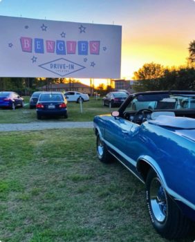 vintage car at drive-in theater