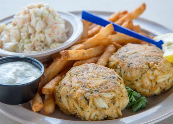 crab cakes and fries