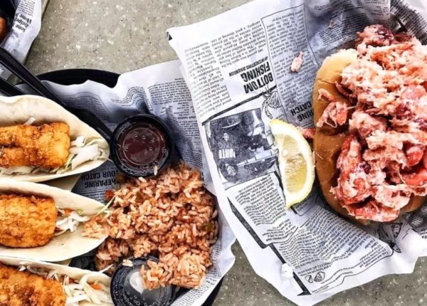 lobster roll and fried fish tacos