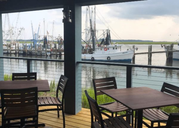 outdoor seating with view of boats