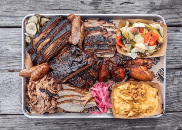 tray of bbq and sides