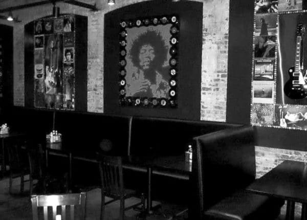 black and white retro pictures in a restaurant