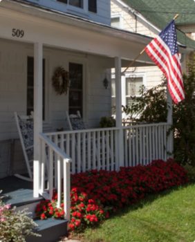 house with american flag in front