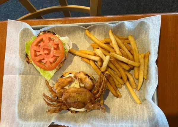 crab sandwich with fries