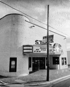 black and white photo of historic theater